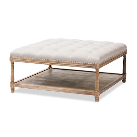 Baxton Studio Carlotta Oak Beige Linen Square Coffee Table Ottoman 139-7606